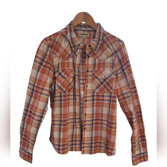 RANK 45 Plaid Western Shirt Snap Button Flannel Cowboy Boho Size L - Picture 3 of 8
